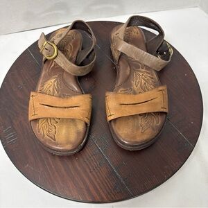 Womens BORN ‘Ebb’ Camel Tan Brown Leather Ankle Strap Sandals US Size 6M / 36.5